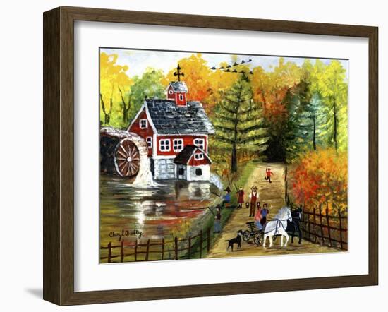 Fishing by the Old Grist Mill-Cheryl Bartley-Framed Giclee Print