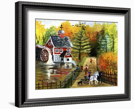 Fishing by the Old Grist Mill-Cheryl Bartley-Framed Giclee Print