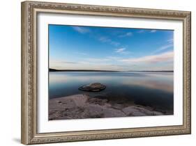 Fishing Cone Jutting Out Into Yellowstone Lake Below Stars, Yellowstone National Park, Wyoming-Mike Cavaroc-Framed Photographic Print