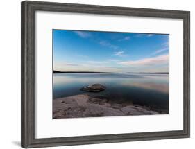 Fishing Cone Jutting Out Into Yellowstone Lake Below Stars, Yellowstone National Park, Wyoming-Mike Cavaroc-Framed Photographic Print