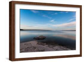 Fishing Cone Jutting Out Into Yellowstone Lake Below Stars, Yellowstone National Park, Wyoming-Mike Cavaroc-Framed Photographic Print