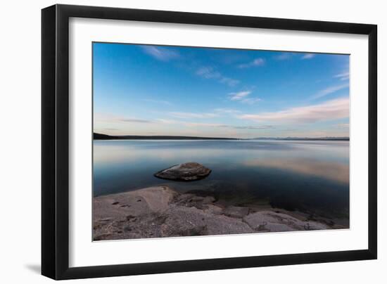 Fishing Cone Jutting Out Into Yellowstone Lake Below Stars, Yellowstone National Park, Wyoming-Mike Cavaroc-Framed Photographic Print