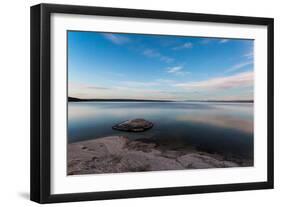 Fishing Cone Jutting Out Into Yellowstone Lake Below Stars, Yellowstone National Park, Wyoming-Mike Cavaroc-Framed Photographic Print
