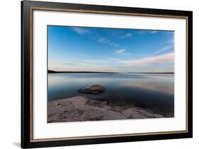 Fishing Cone Jutting Out Into Yellowstone Lake Below Stars, Yellowstone National Park, Wyoming-Mike Cavaroc-Framed Photographic Print