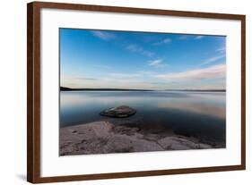 Fishing Cone Jutting Out Into Yellowstone Lake Below Stars, Yellowstone National Park, Wyoming-Mike Cavaroc-Framed Photographic Print