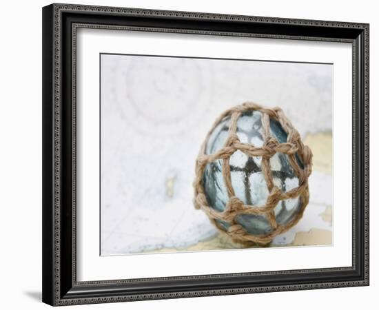 Fishing float on chart-Savanah Plank-Framed Photo