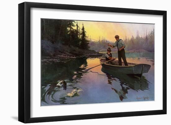 Fishing for Bass From a Rowboat in the north Woods-null-Framed Giclee Print