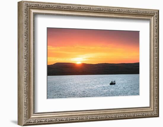 Fishing from boat on Soda Lake at sunset, Wyoming-Alan Majchrowicz-Framed Photographic Print