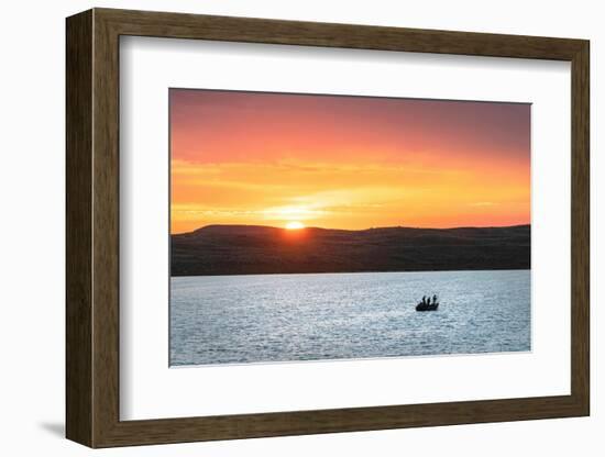 Fishing from boat on Soda Lake at sunset, Wyoming-Alan Majchrowicz-Framed Photographic Print