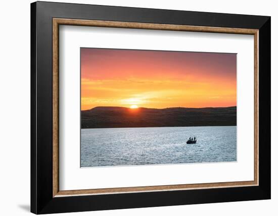 Fishing from boat on Soda Lake at sunset, Wyoming-Alan Majchrowicz-Framed Photographic Print