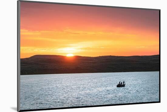 Fishing from boat on Soda Lake at sunset, Wyoming-Alan Majchrowicz-Mounted Photographic Print