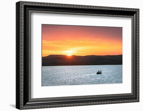 Fishing from boat on Soda Lake at sunset, Wyoming-Alan Majchrowicz-Framed Photographic Print