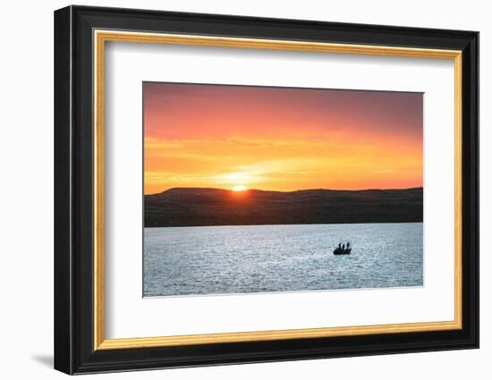 Fishing from boat on Soda Lake at sunset, Wyoming-Alan Majchrowicz-Framed Photographic Print