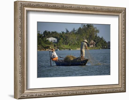 Fishing from boat on Thu Bon River, Hoi An, Vietnam-David Wall-Framed Photographic Print