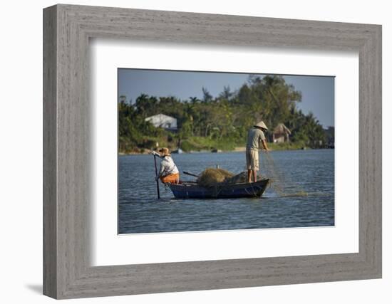 Fishing from boat on Thu Bon River, Hoi An, Vietnam-David Wall-Framed Photographic Print