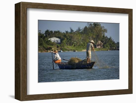 Fishing from boat on Thu Bon River, Hoi An, Vietnam-David Wall-Framed Photographic Print