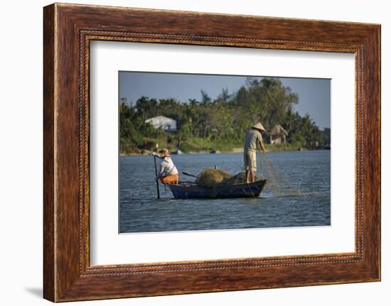 Fishing from boat on Thu Bon River, Hoi An, Vietnam-David Wall-Framed Photographic Print