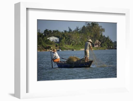 Fishing from boat on Thu Bon River, Hoi An, Vietnam-David Wall-Framed Photographic Print