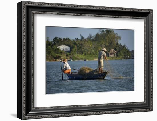 Fishing from boat on Thu Bon River, Hoi An, Vietnam-David Wall-Framed Photographic Print