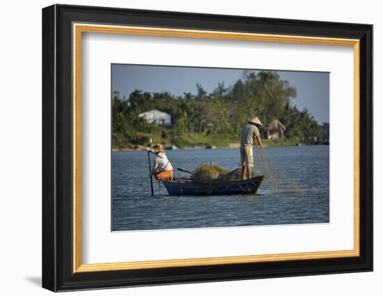 Fishing from boat on Thu Bon River, Hoi An, Vietnam-David Wall-Framed Photographic Print