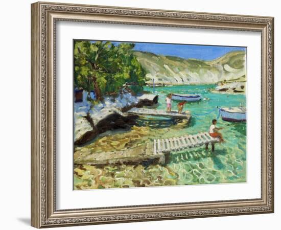 Fishing from the jetty, Milos ,Greece-Andrew Macara-Framed Giclee Print