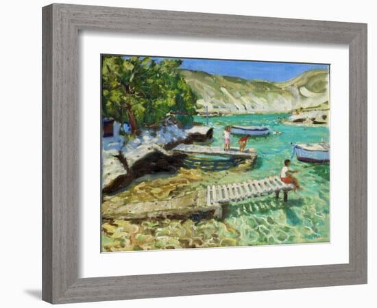 Fishing from the jetty, Milos ,Greece-Andrew Macara-Framed Giclee Print