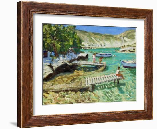 Fishing from the jetty, Milos ,Greece-Andrew Macara-Framed Giclee Print