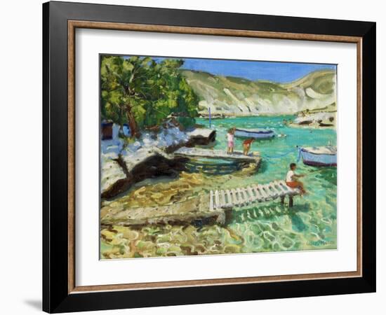 Fishing from the jetty, Milos ,Greece-Andrew Macara-Framed Giclee Print