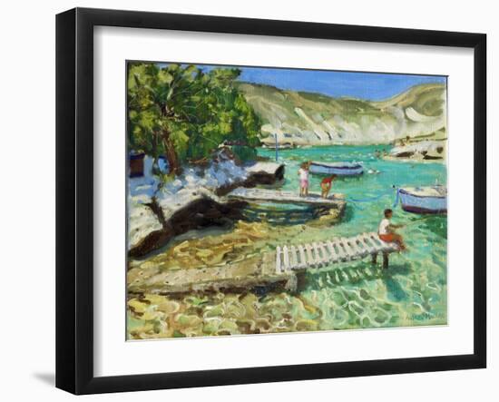 Fishing from the jetty, Milos ,Greece-Andrew Macara-Framed Giclee Print