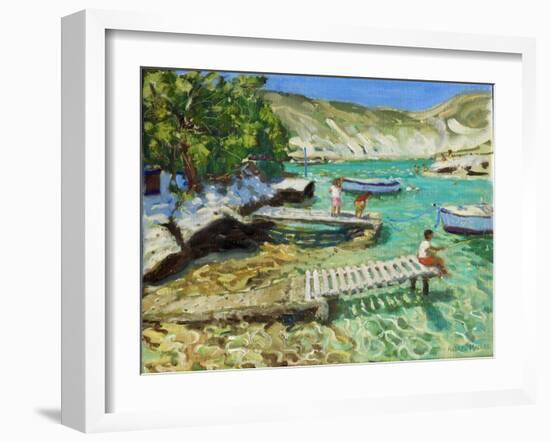 Fishing from the jetty, Milos ,Greece-Andrew Macara-Framed Giclee Print