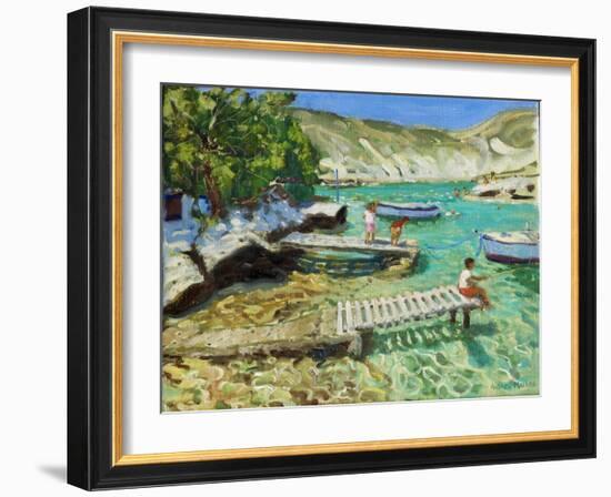 Fishing from the jetty, Milos ,Greece-Andrew Macara-Framed Giclee Print