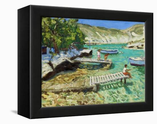 Fishing from the jetty, Milos ,Greece-Andrew Macara-Framed Premier Image Canvas