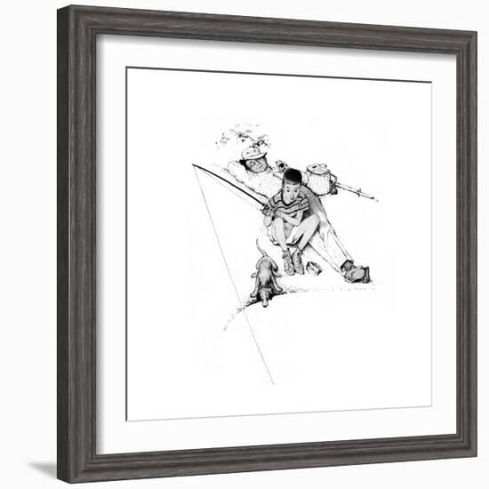 Fishing Grandfather and Boy-Norman Rockwell-Framed Giclee Print