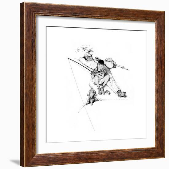 Fishing Grandfather and Boy-Norman Rockwell-Framed Giclee Print