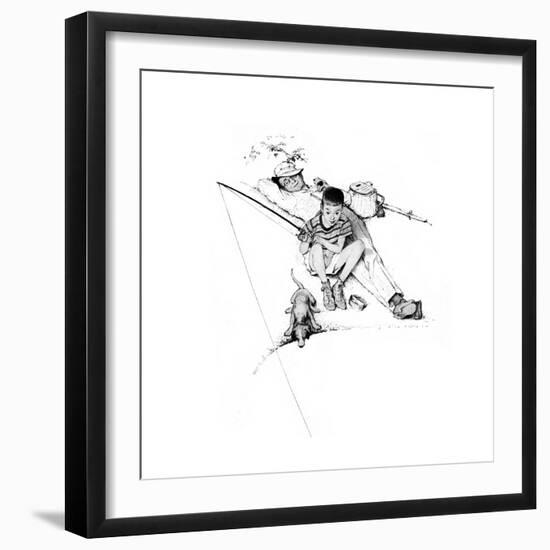 Fishing Grandfather and Boy-Norman Rockwell-Framed Giclee Print
