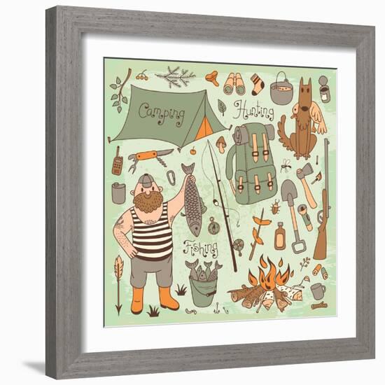 Fishing, Hunting, Camping Set-Baksiabat-Framed Art Print