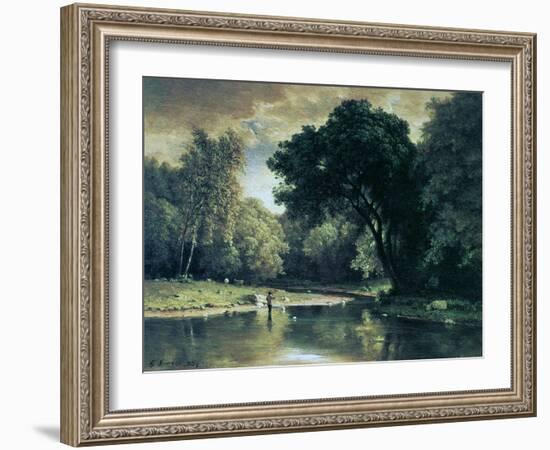 Fishing in a Stream, 1857-George Inness-Framed Giclee Print