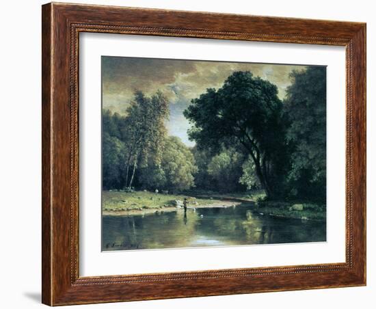 Fishing in a Stream, 1857-George Inness-Framed Giclee Print