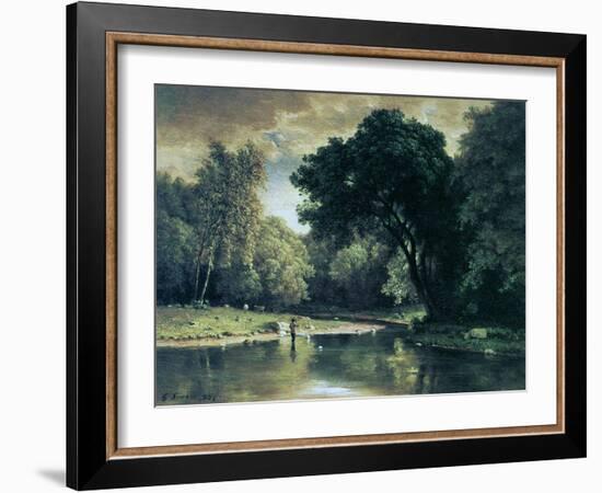 Fishing in a Stream, 1857-George Inness-Framed Giclee Print