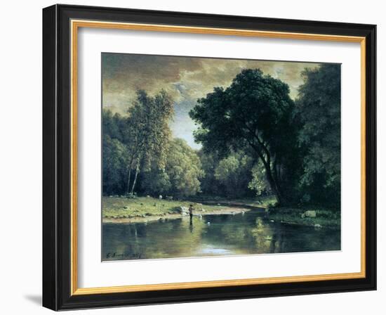 Fishing in a Stream, 1857-George Inness-Framed Giclee Print