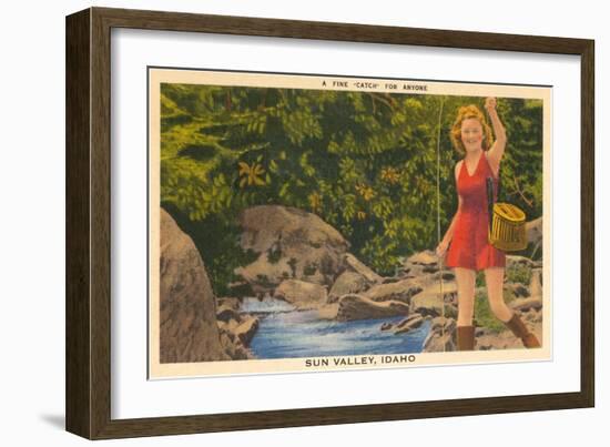 Fishing in Sun Valley, Idaho, Girl in Sun Dress-null-Framed Art Print