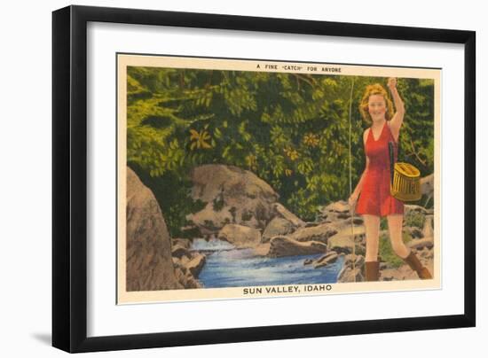 Fishing in Sun Valley, Idaho, Girl in Sun Dress-null-Framed Art Print