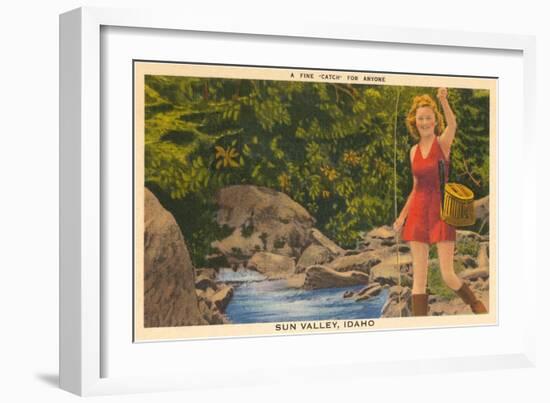 Fishing in Sun Valley, Idaho, Girl in Sun Dress-null-Framed Art Print