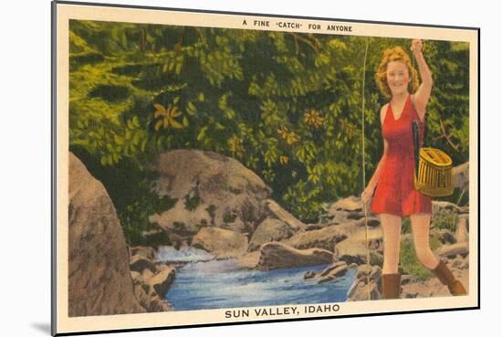 Fishing in Sun Valley, Idaho, Girl in Sun Dress-null-Mounted Art Print