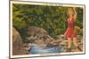 Fishing in Sun Valley, Idaho, Girl in Sun Dress-null-Mounted Art Print