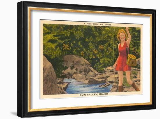 Fishing in Sun Valley, Idaho, Girl in Sun Dress-null-Framed Art Print