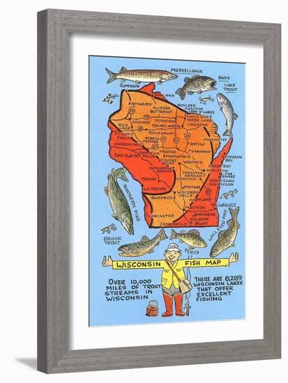 Fishing Map of Wisconsin-null-Framed Art Print