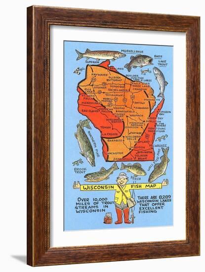 Fishing Map of Wisconsin-null-Framed Art Print