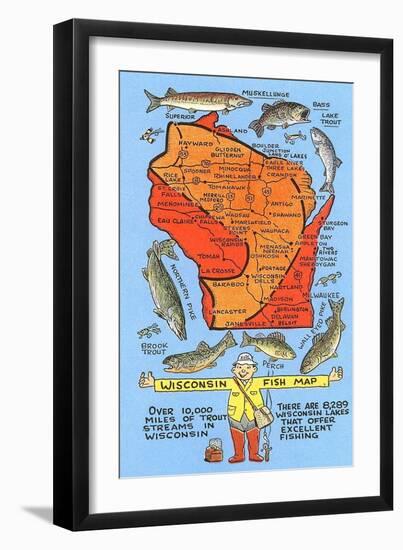 Fishing Map of Wisconsin-null-Framed Art Print