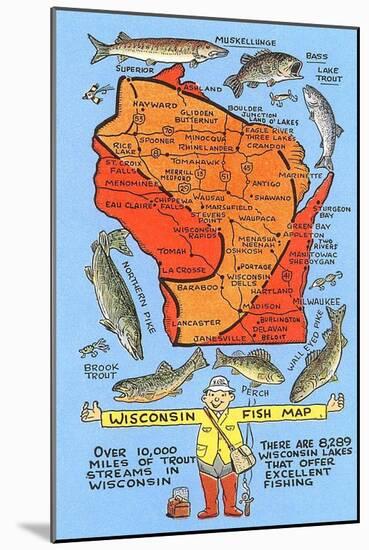 Fishing Map of Wisconsin-null-Mounted Art Print